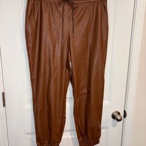 Brown Faux Leather Joggers